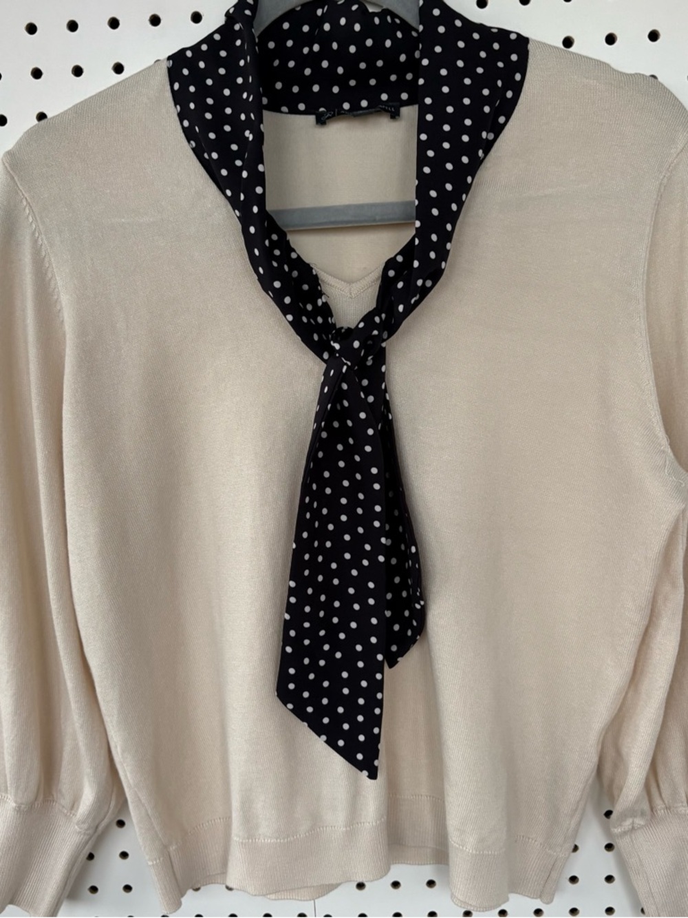 Adrianna Papell sweater with Black and White Polka Dot Bow size M